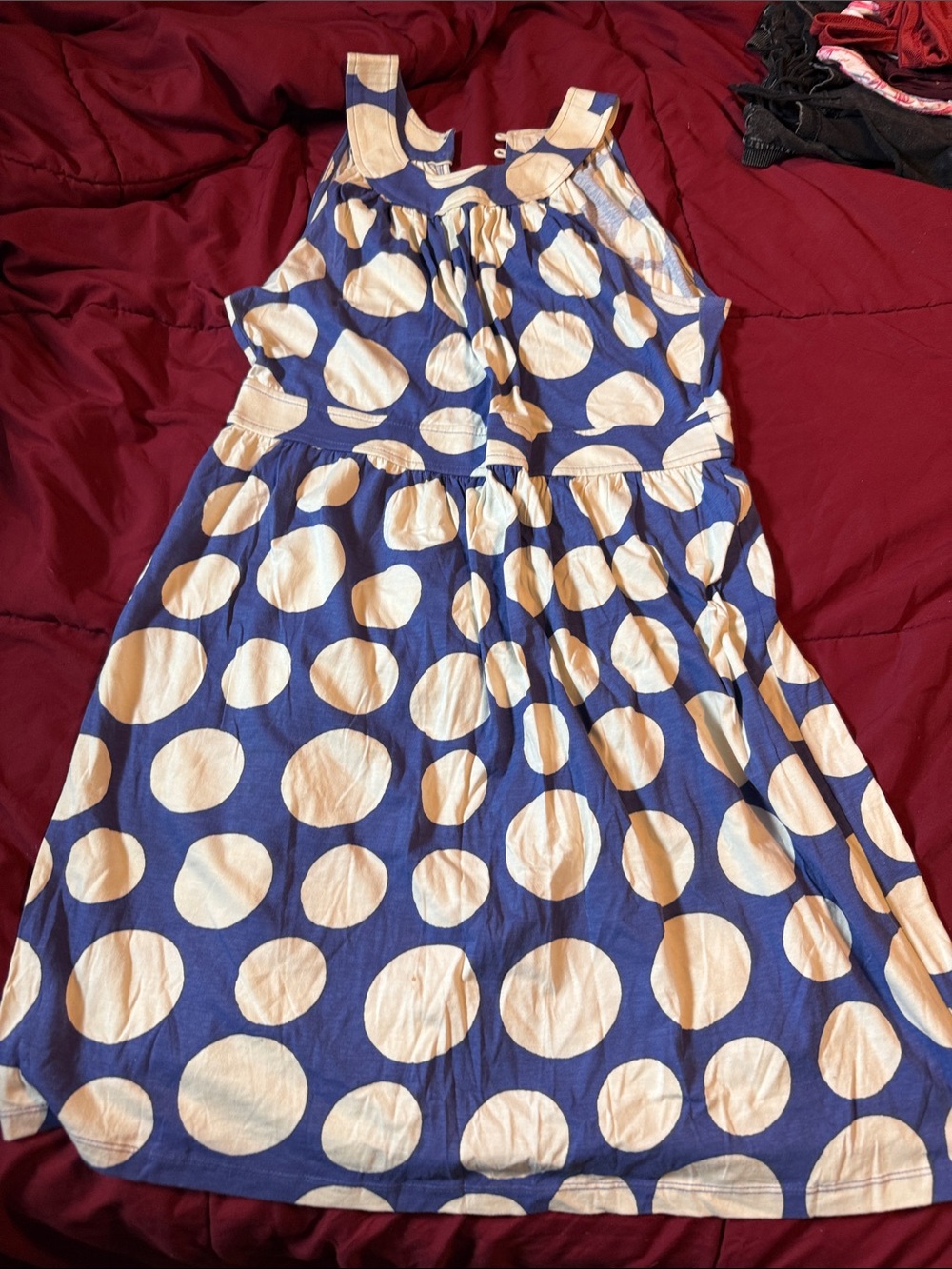 LOFT Navy Blue Dress with Cream Polka Dots